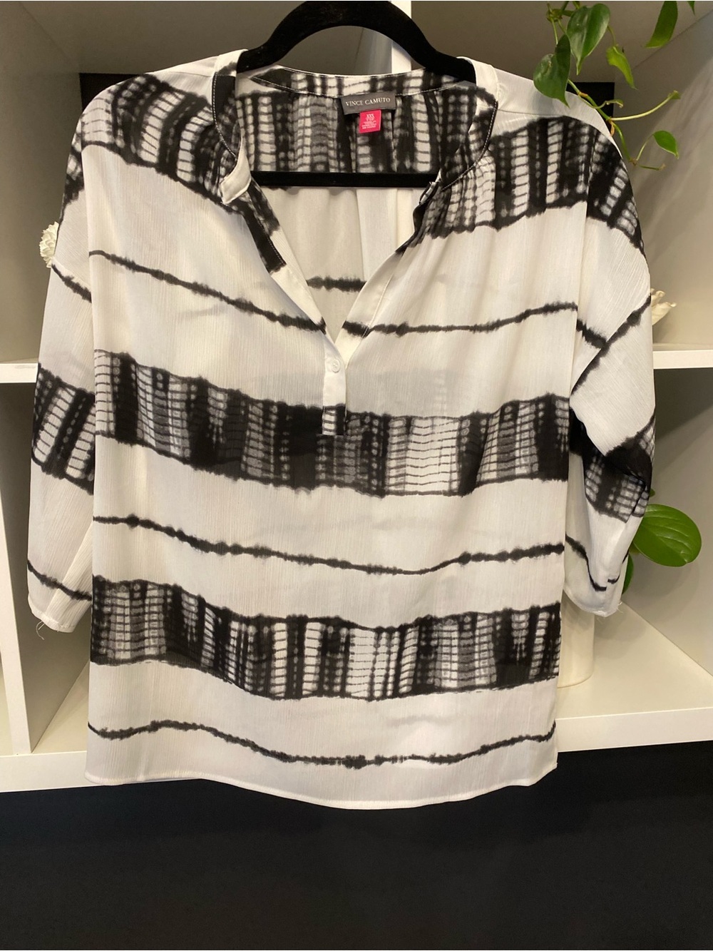 Vince Camuto Sheer White & Black Striped Pullover Blouse